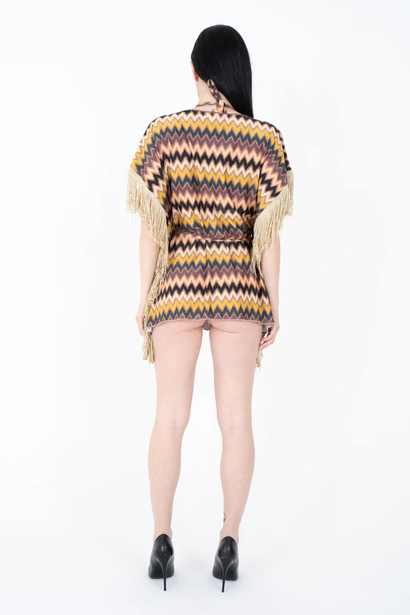 Abito kaftano corto con frange ILARIA VITAGLIANO