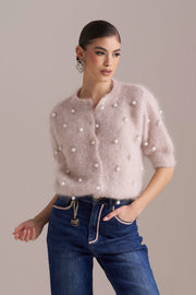 Cardigan in lana mohair con perle PHO
