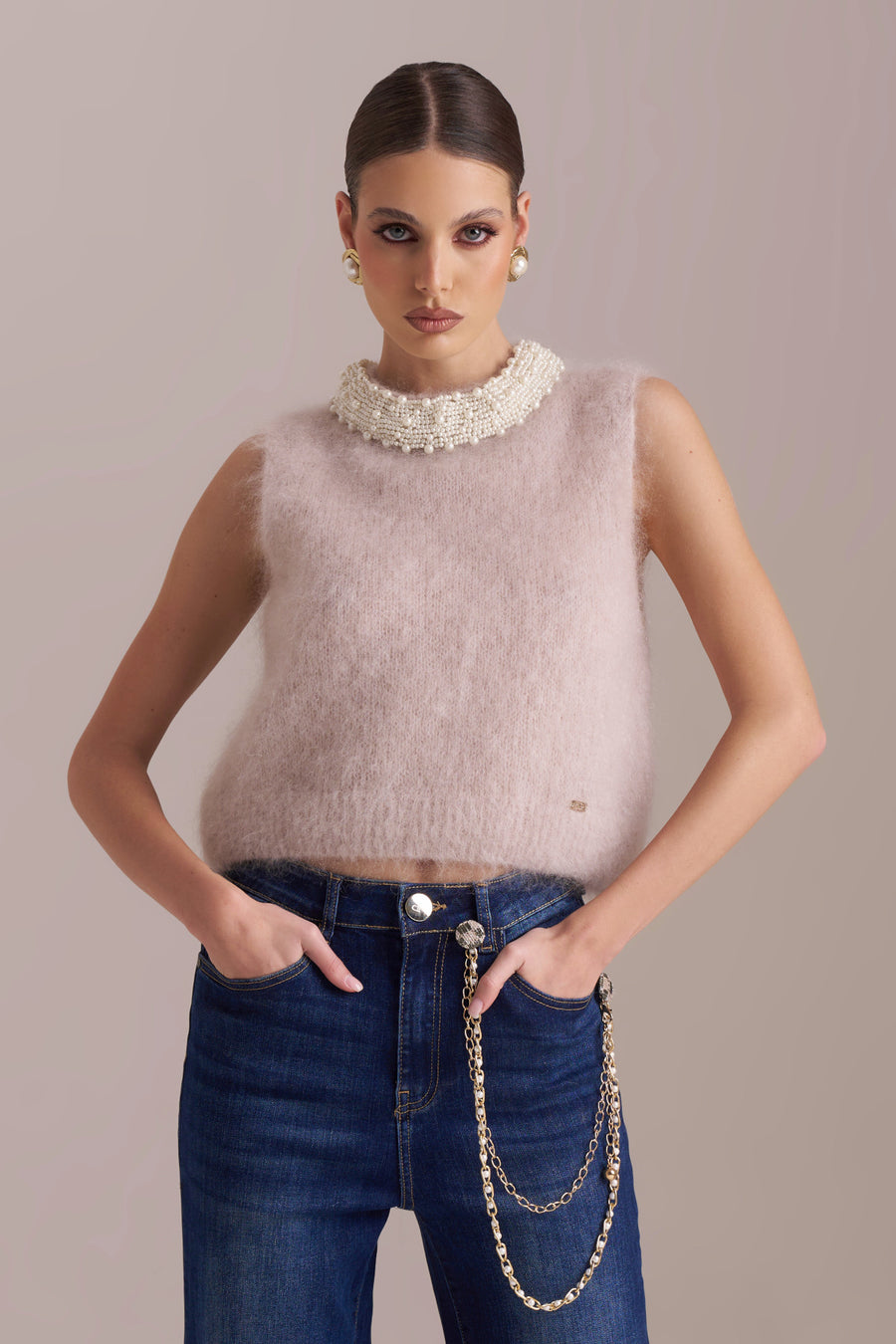 Maglia in lana mohair con perle PHO