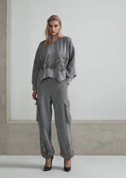 Pantalone di felpa cargo con cristalli ODI ET AMO