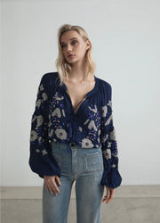 Blusa ricamata a mano con cristalli e nappine ODI ET AMO