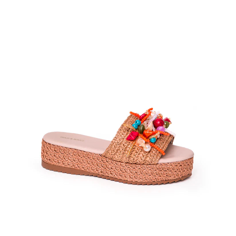 Espadrillas in rafia con pietre e conchiglie 40mm GOLD&ROUGE