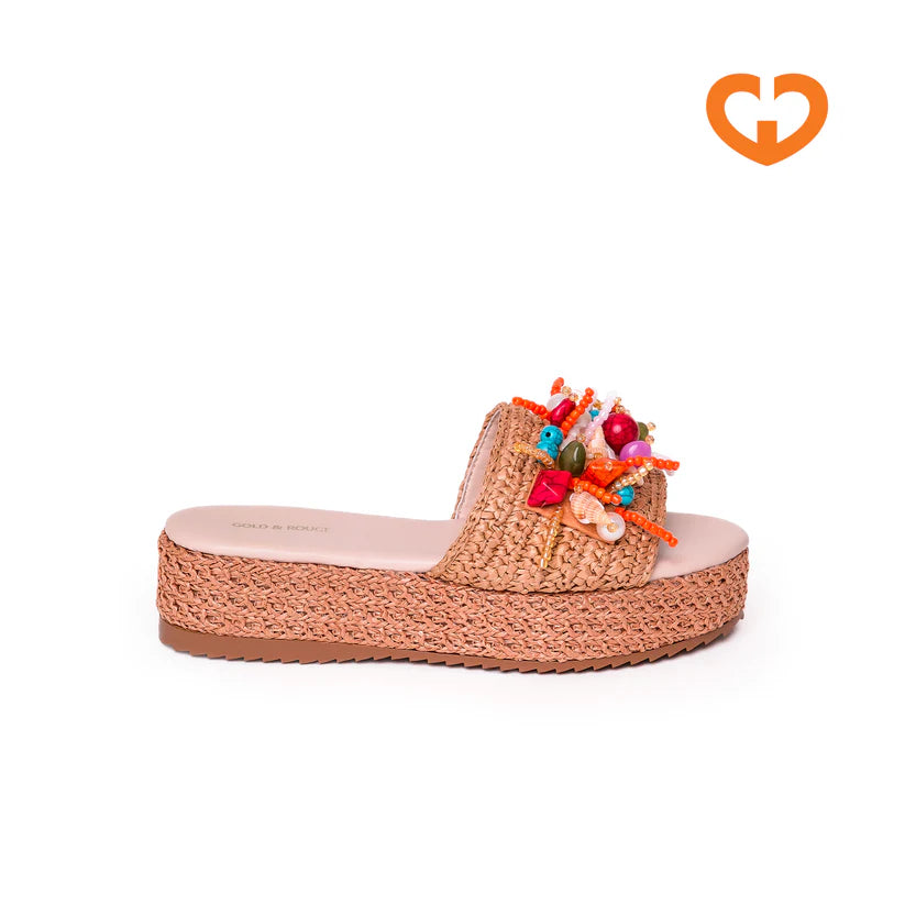 Espadrillas in rafia con pietre e conchiglie 40mm GOLD&ROUGE