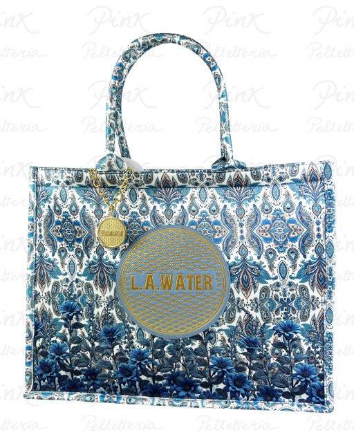 Borsa grande a due manici in tessuto fantasia L.A WATER
