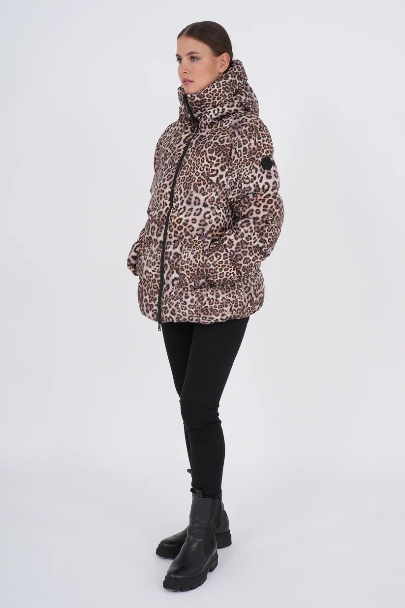 Piumino con cappuccio in stampa leopardata NO.1 COMO