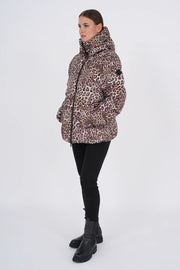 Piumino con cappuccio in stampa leopardata NO.1 COMO