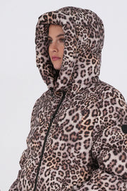 Piumino con cappuccio in stampa leopardata NO.1 COMO