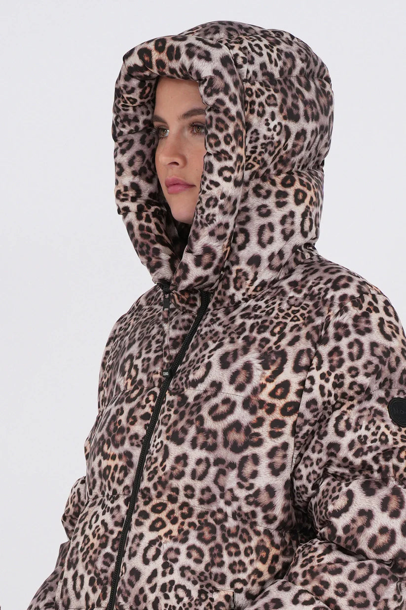 Piumino con cappuccio in stampa leopardata NO.1 COMO