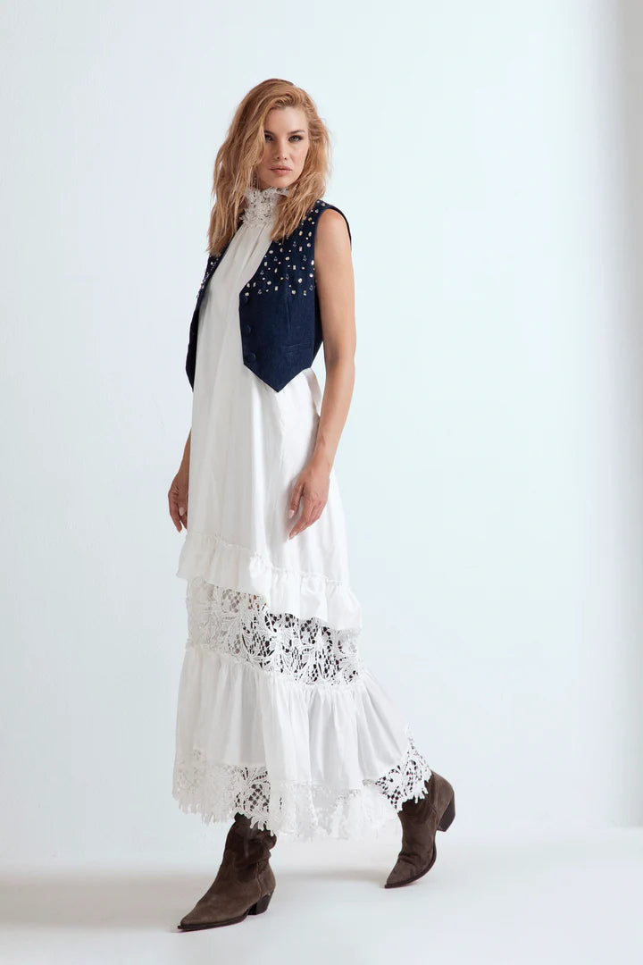 Nuova Collezione Abito lungo con inserti in pizzo e scollatura profonda ODI ET AMO