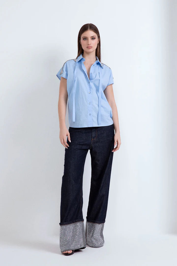 Nuova Collezione Camicia in cotone con applicazioni gioiello ODI ET AMO