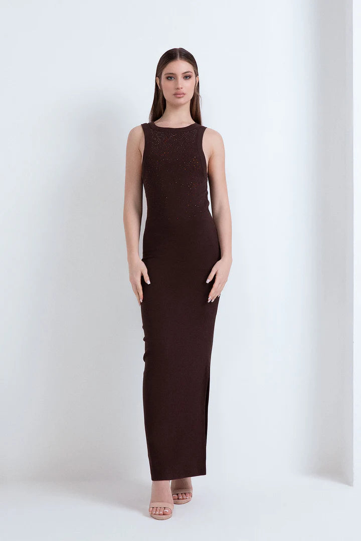 Nuova Collezione Abito lungo a costine con strass ODI ET AMO