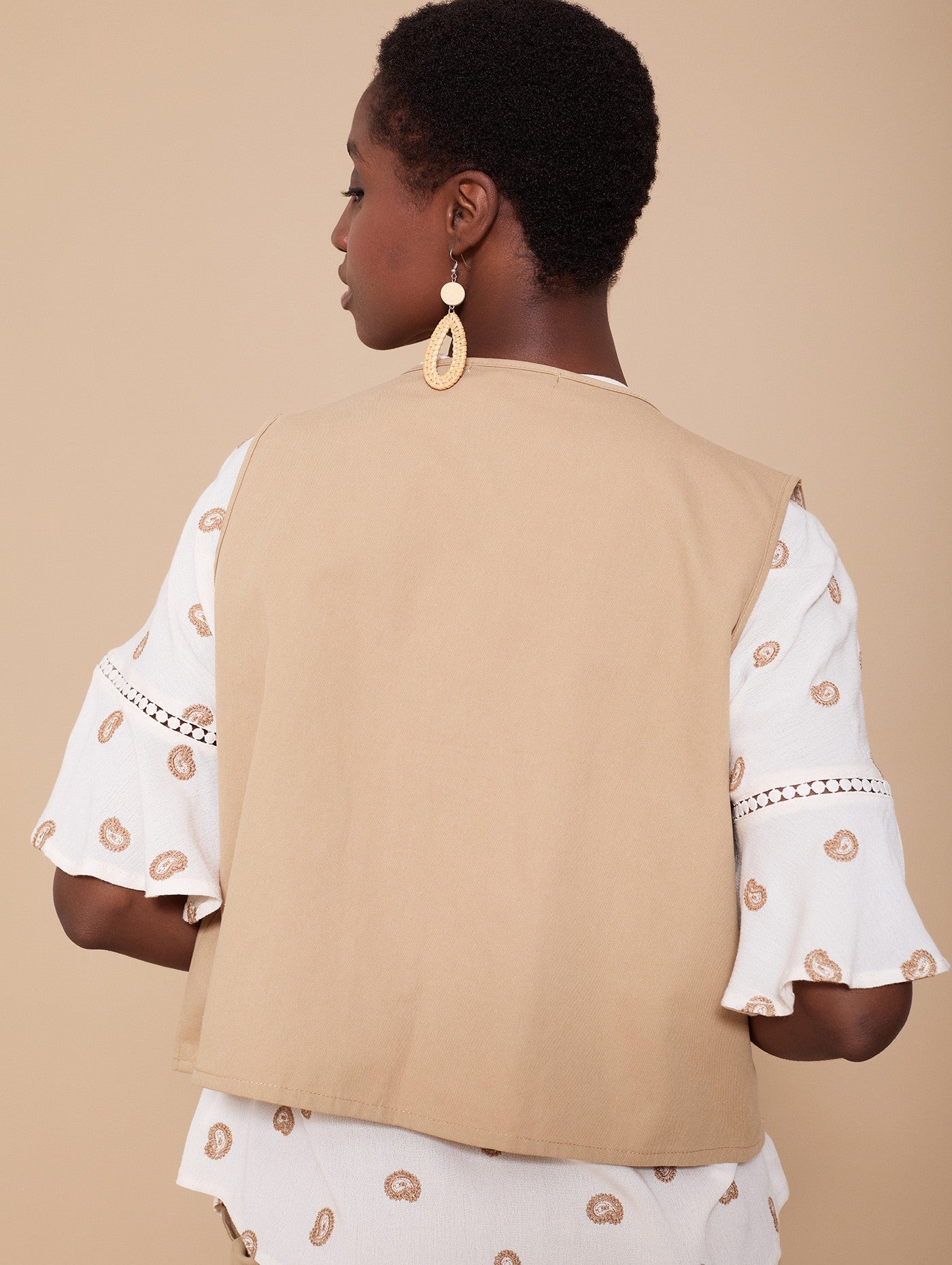 Gilet in tela di cotone con ricami a contrasto MEISIE