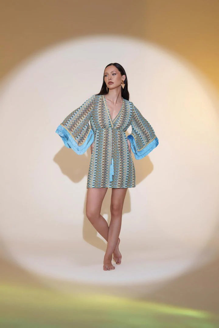 Abito corto in maglia traforata a motivo zig-zag PHO