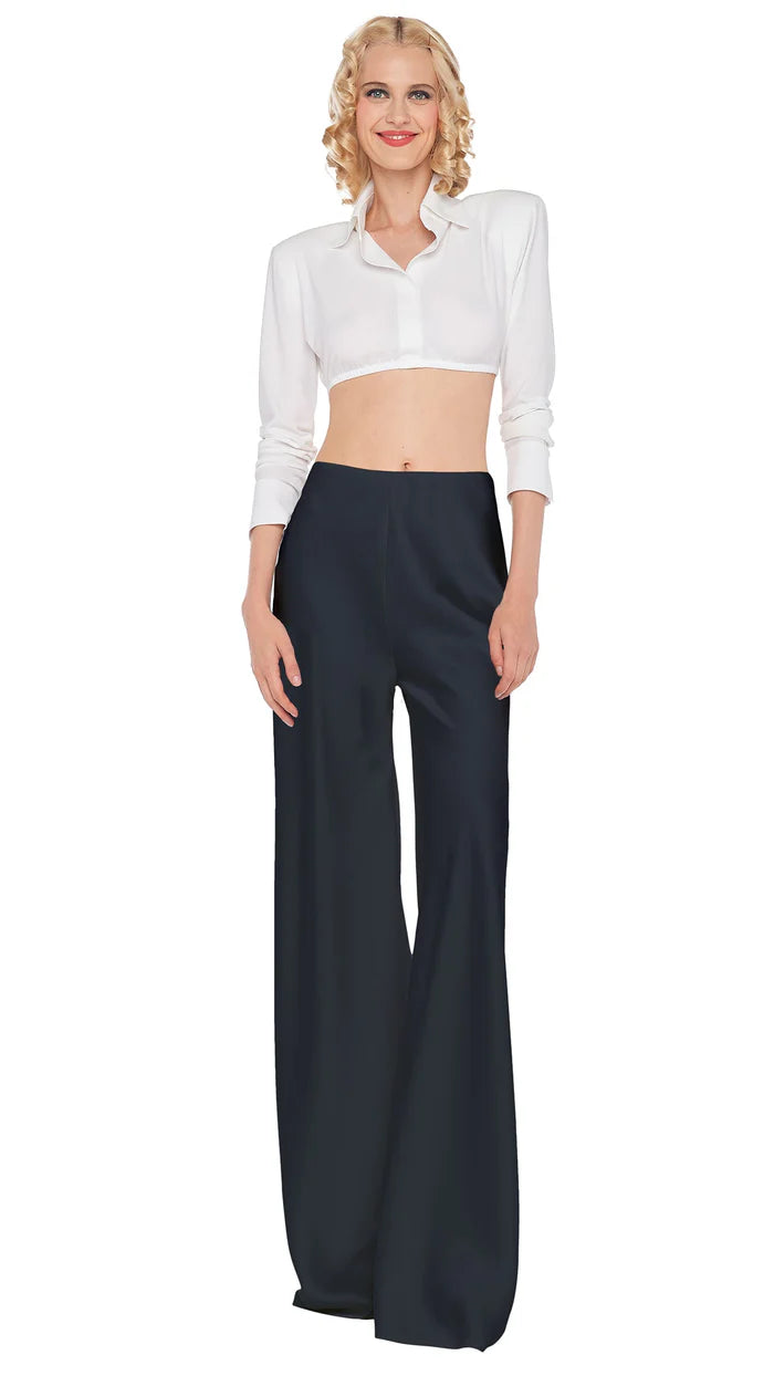 Pantaloni palazzo a vita alta in raso NORMA KAMALI