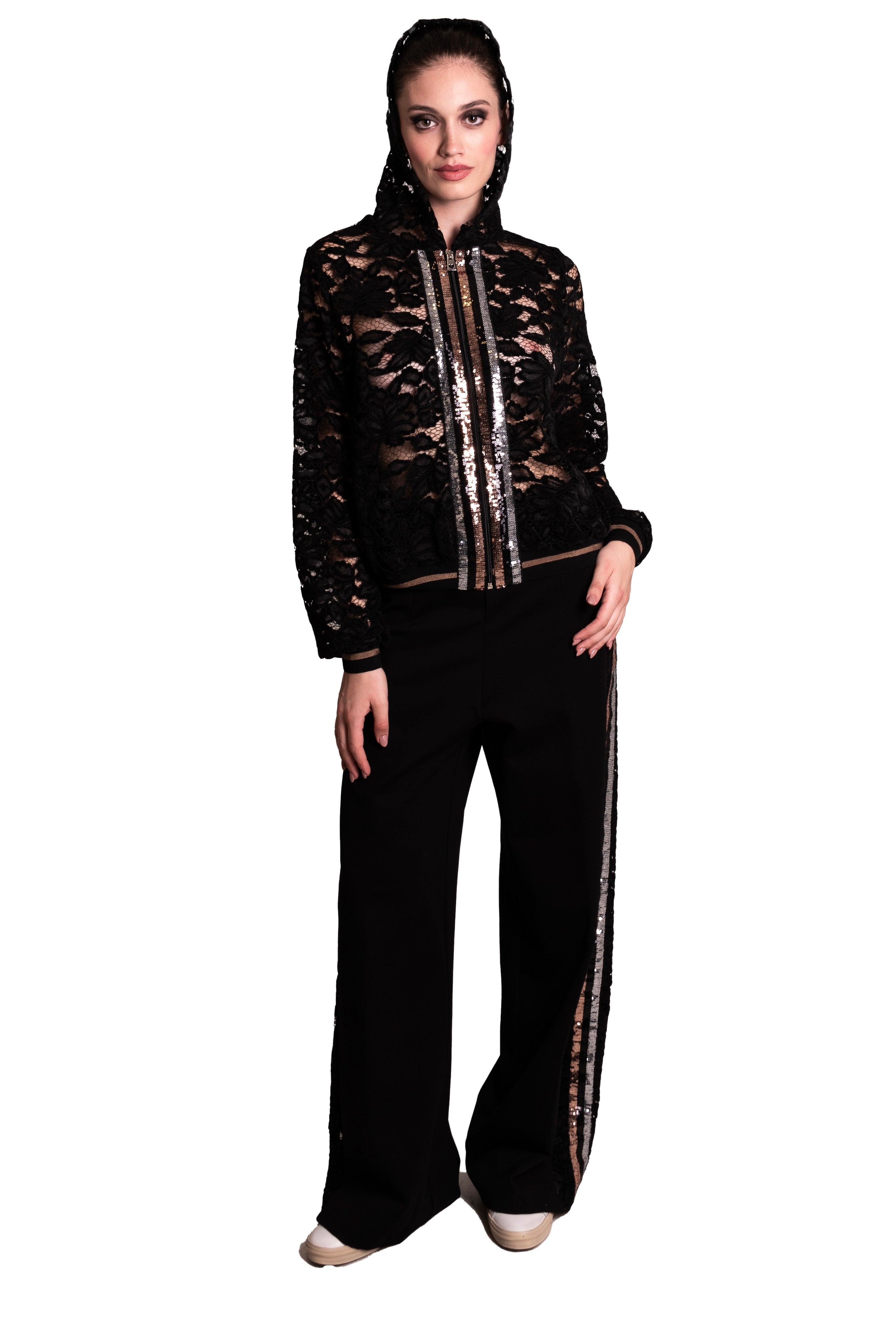 Blouson con cappuccio in pizzo e paillettes LAFTY LIE