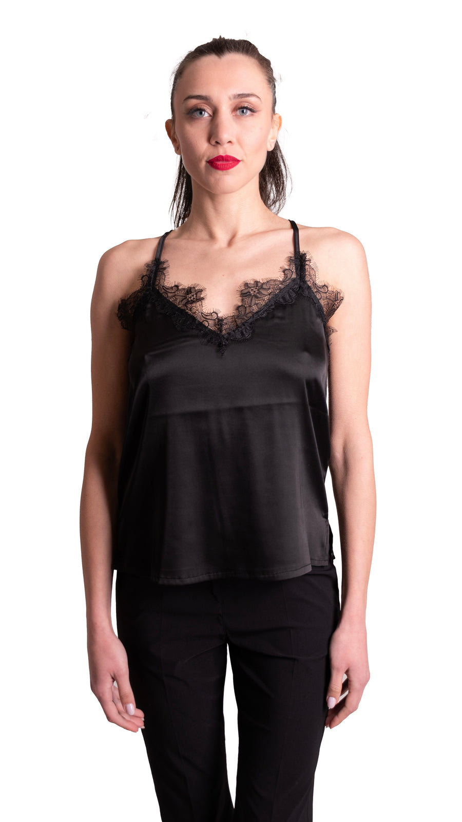 Top in raso stretch con pizzo Z.O.E.