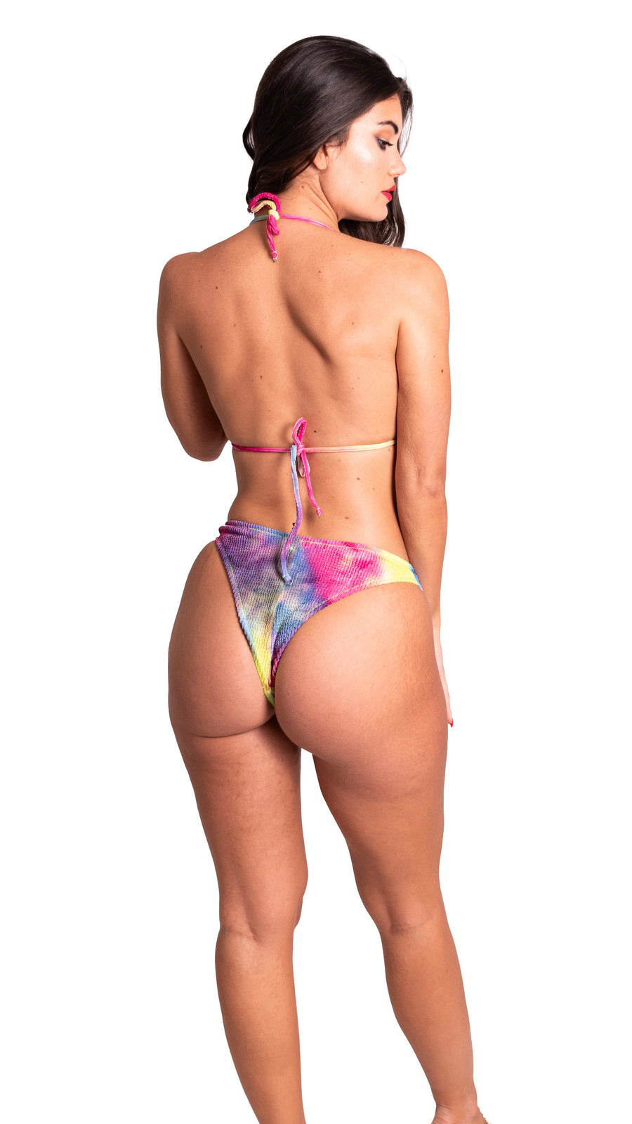 Costume bikini triangolo in tessuto lycra goffrata multicolor F**K