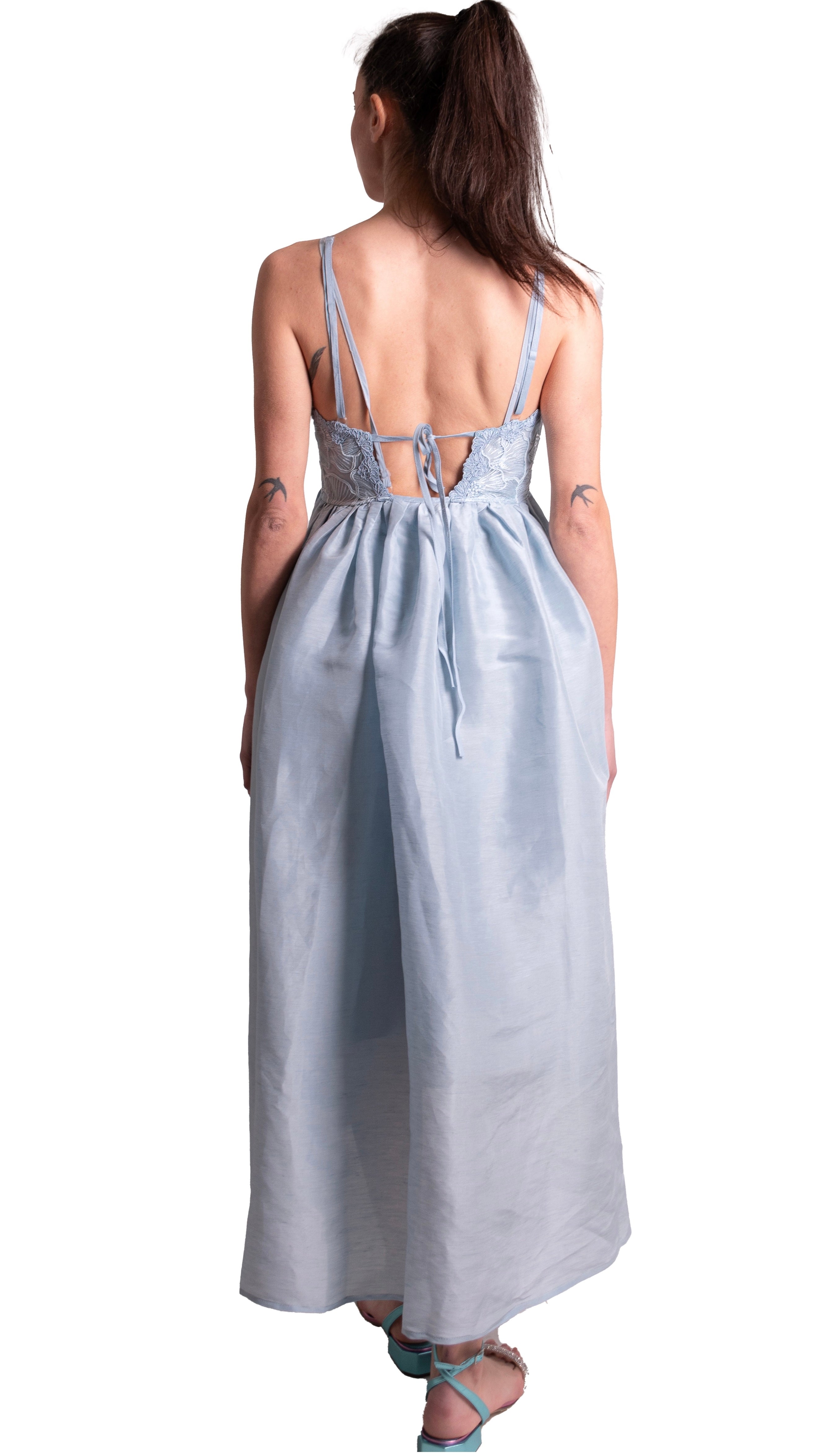 Abito Lungo Svasato Con pettorina In Pizzo MAURIZIO