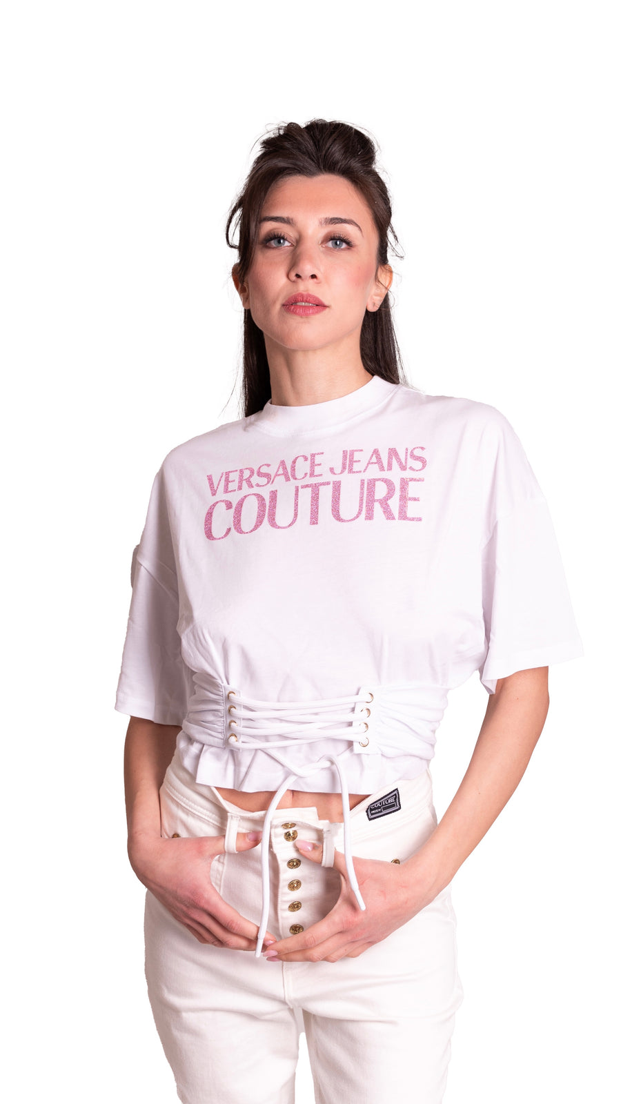 T-shirt Logata Con Lacci VERSACE