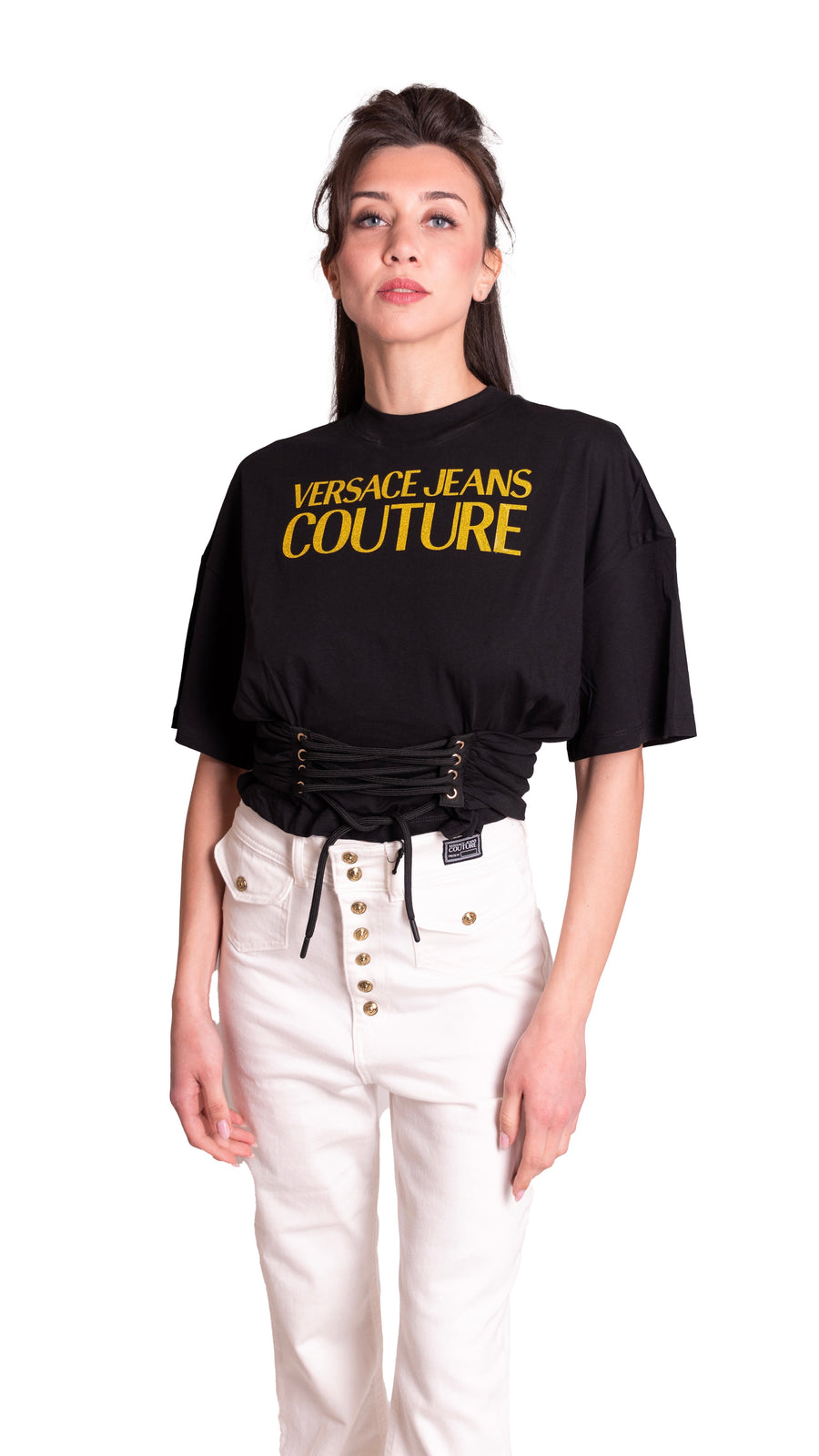 T-shirt Logata Con Lacci VERSACE