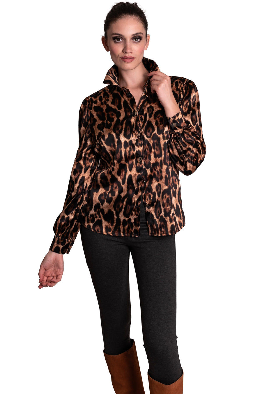 Camicia di raso stretch stampa animalier CLO'