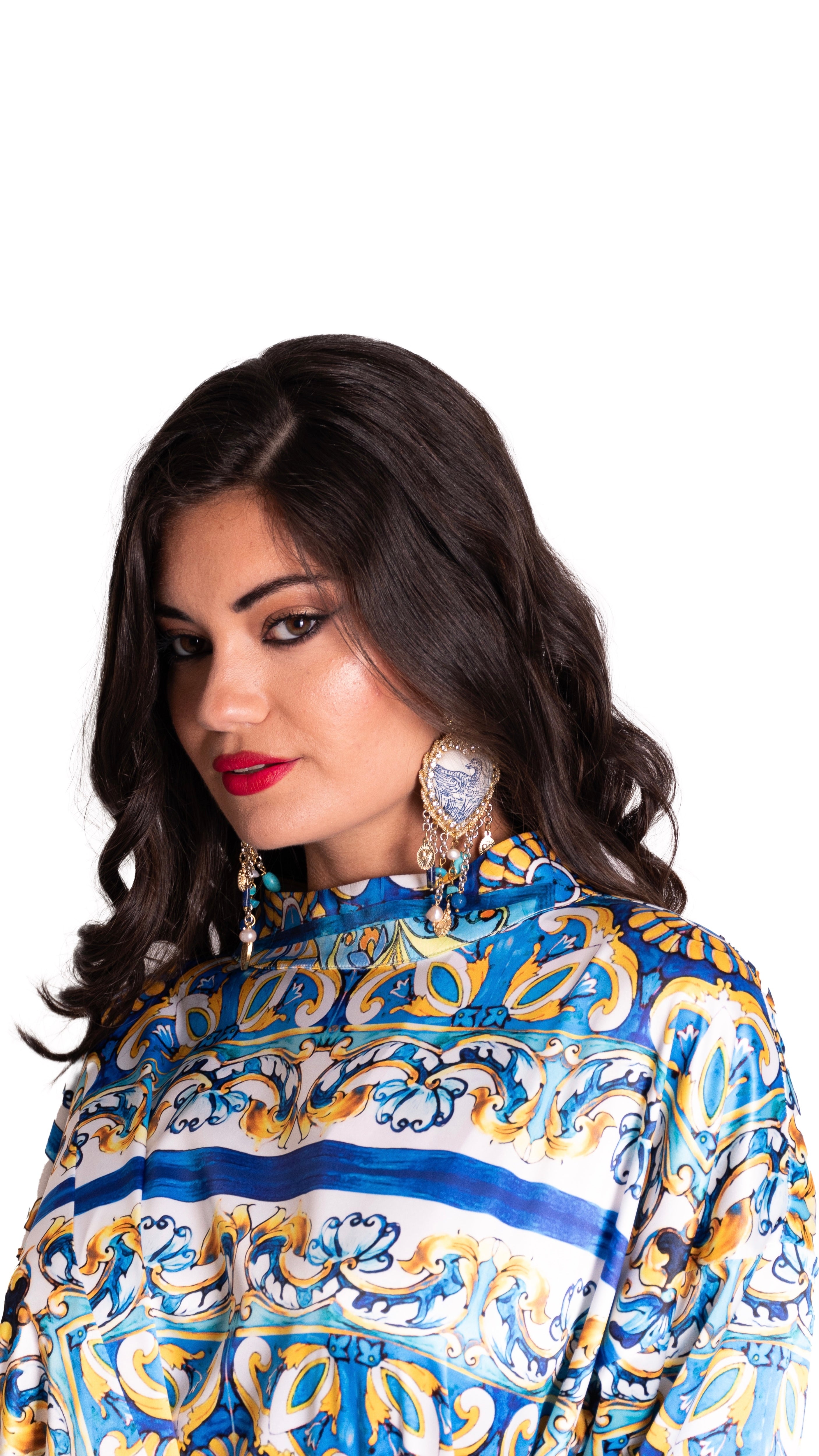 Orecchini cuore in tessuto con pendenti MONILIA