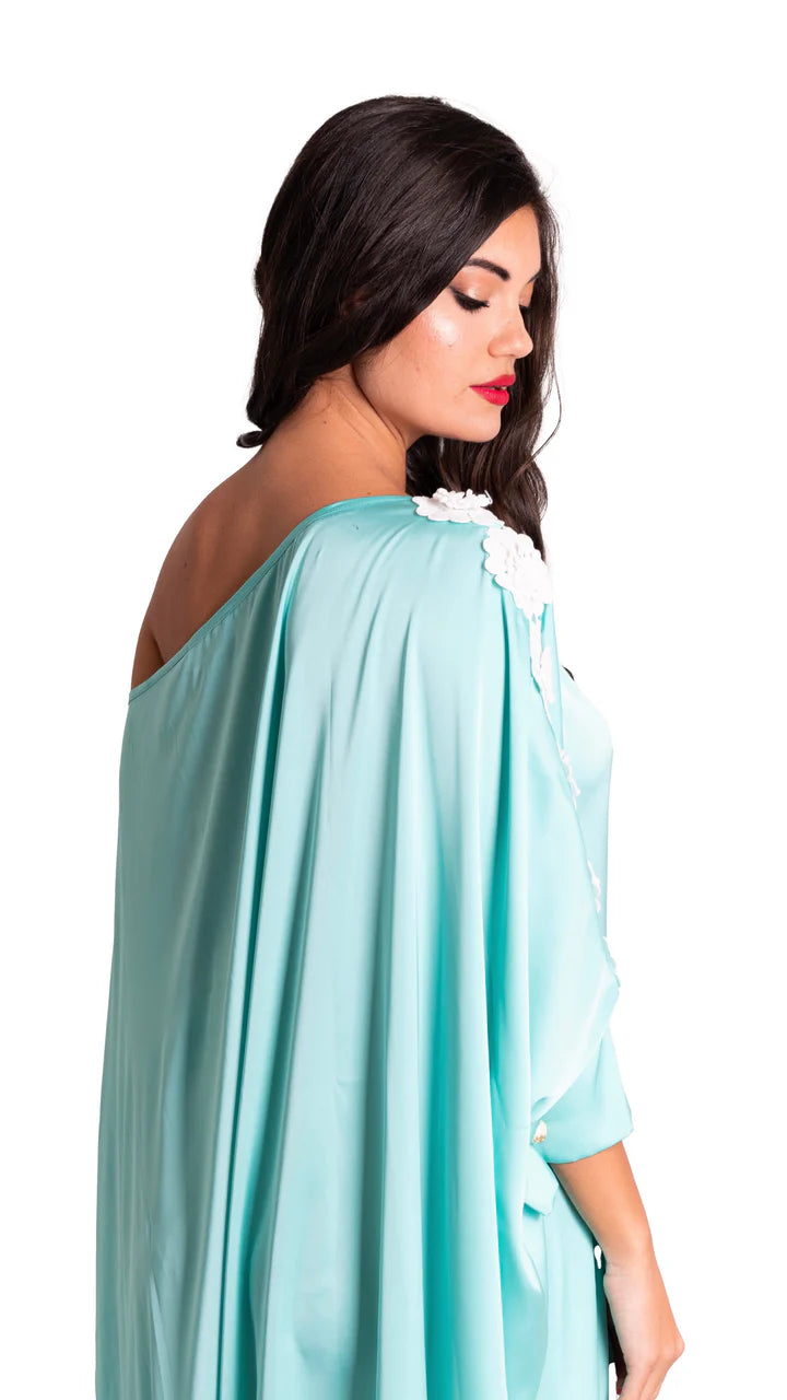 Abito caftano lungo in raso dettaglio fiori ANTONELLA BRAVI