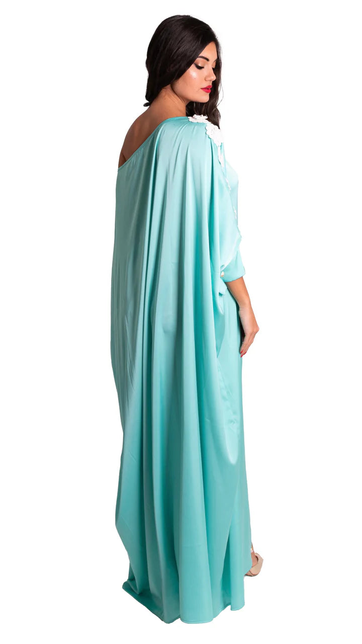 Abito caftano lungo in raso dettaglio fiori ANTONELLA BRAVI