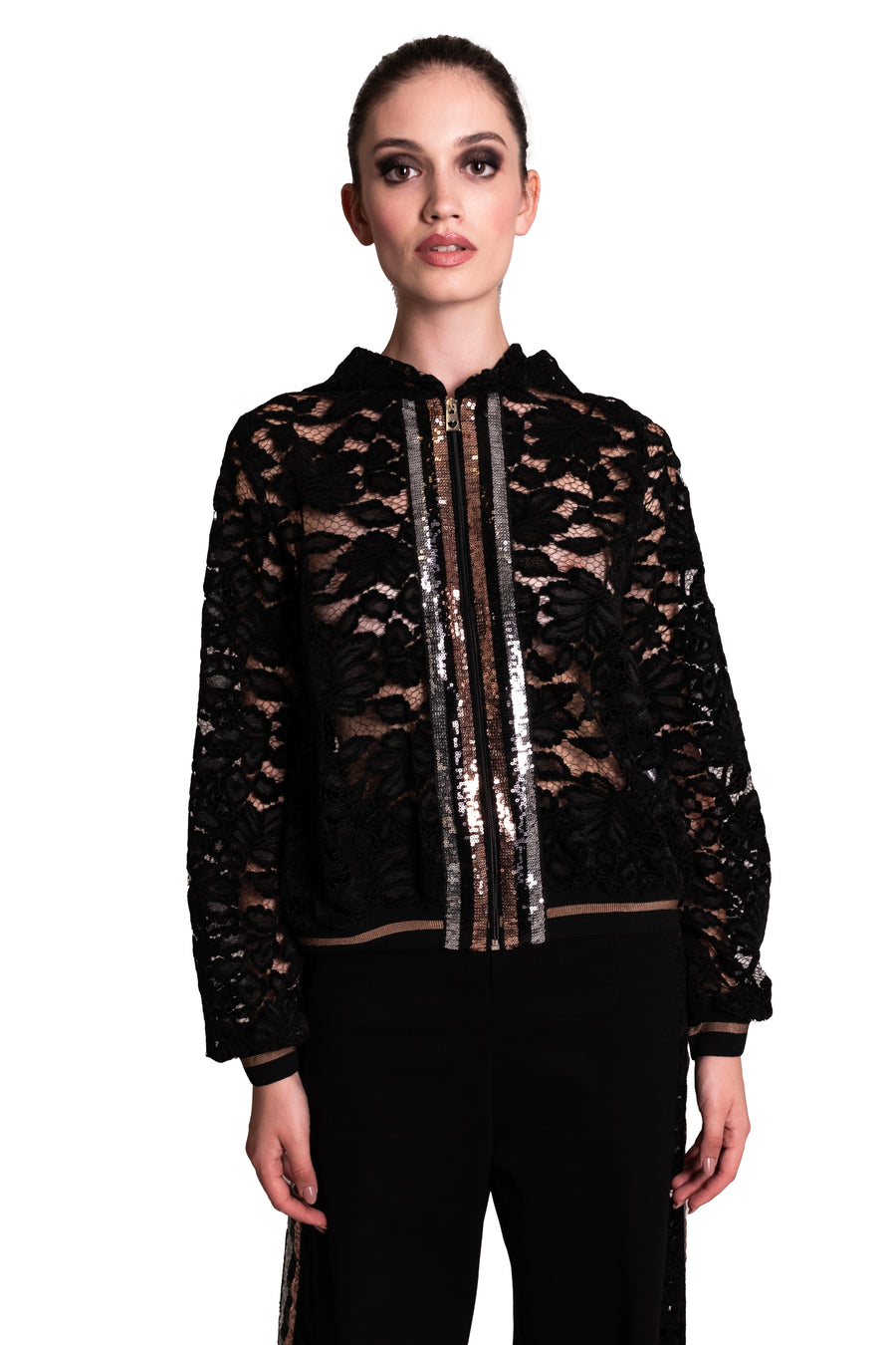 Blouson con cappuccio in pizzo e paillettes LAFTY LIE