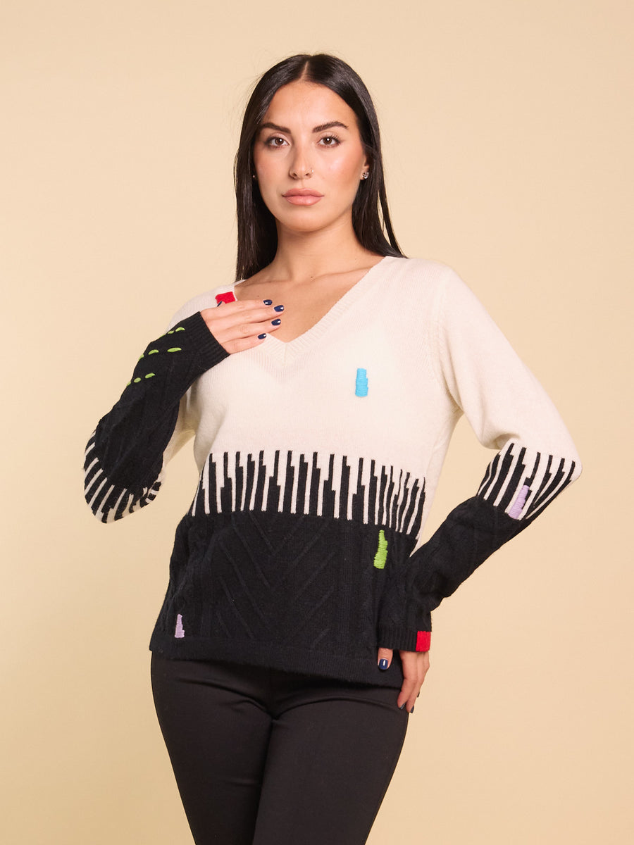 Maglia bicolore con intarsi trecce Z.O.E.