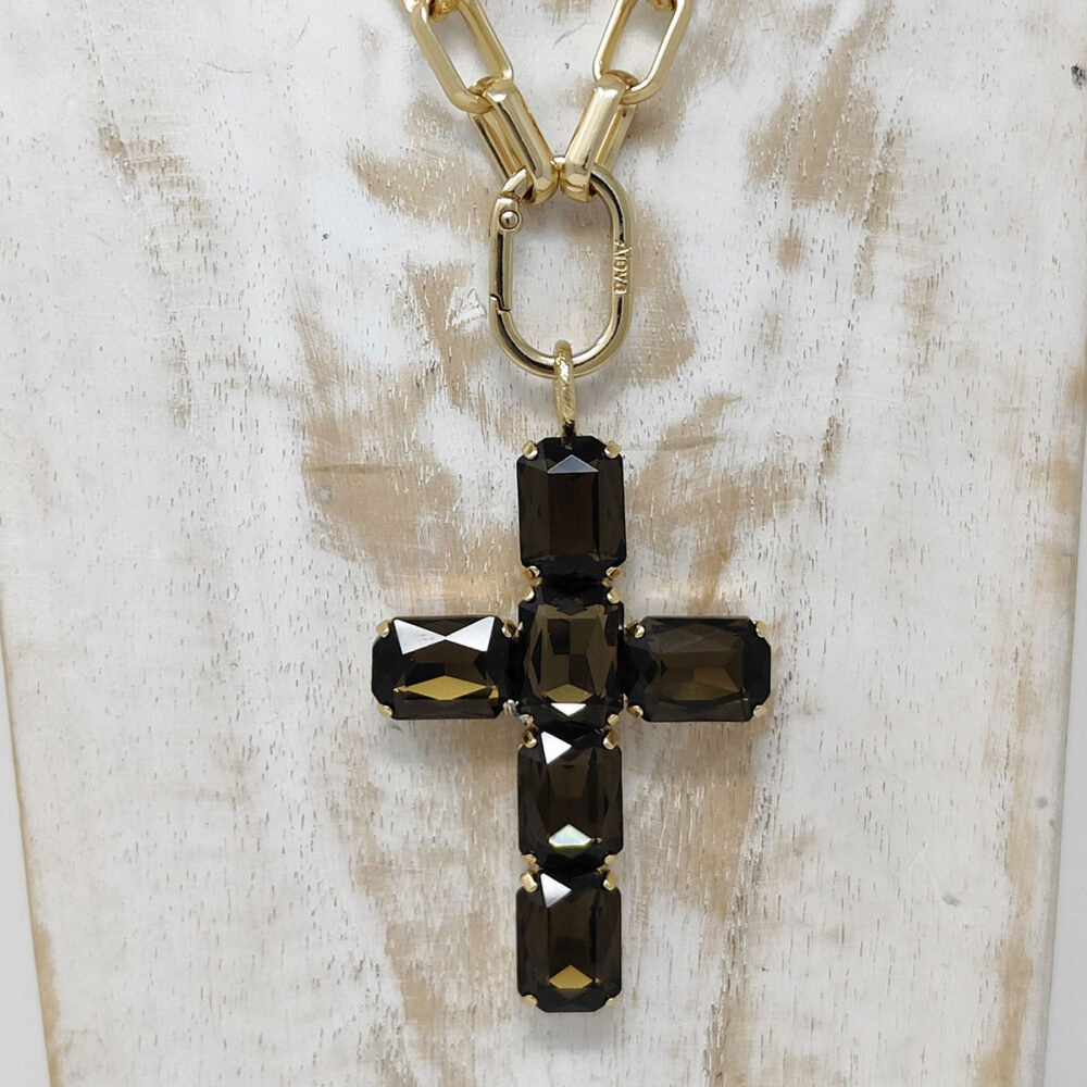 Ciondolo Croce Oro Princess fumè ALEVA' BIJOUX