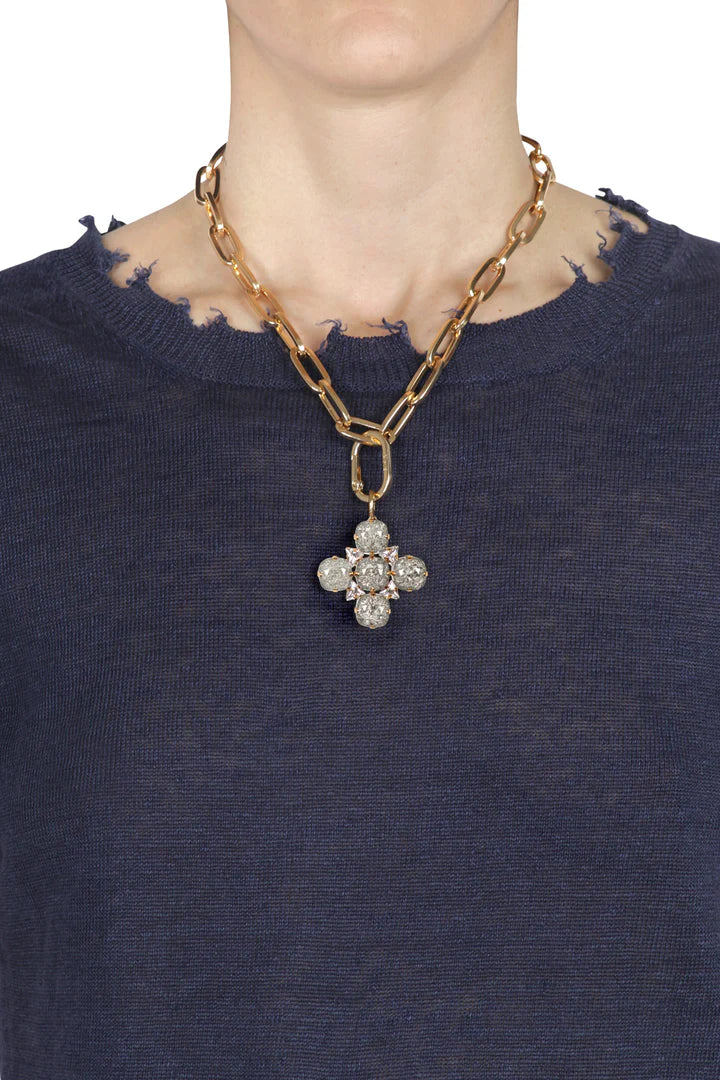 Ciondolo croce Fiore Sparkle fumè e oro ALEVA' BIJOUX