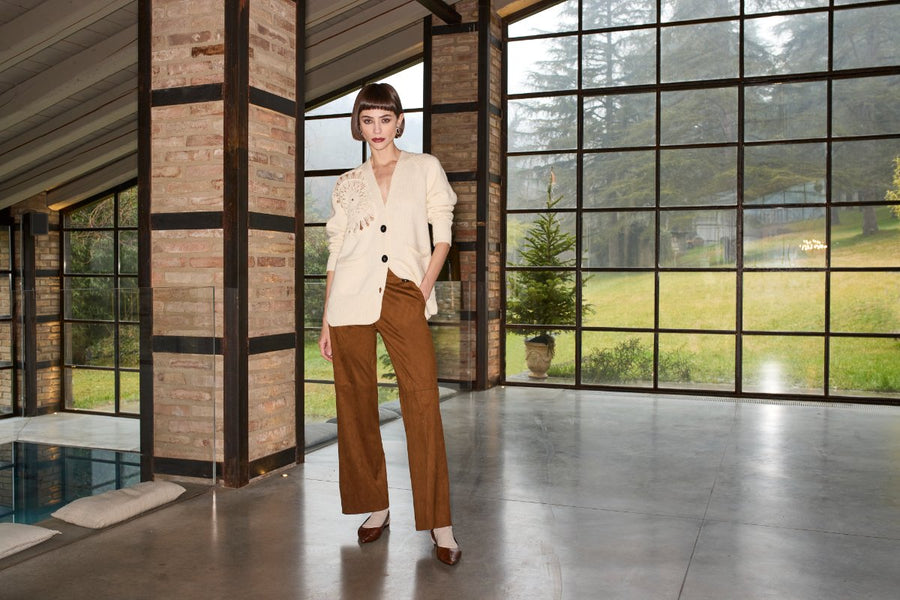 Cardigan in lana dettaglio intarsio CALATURA