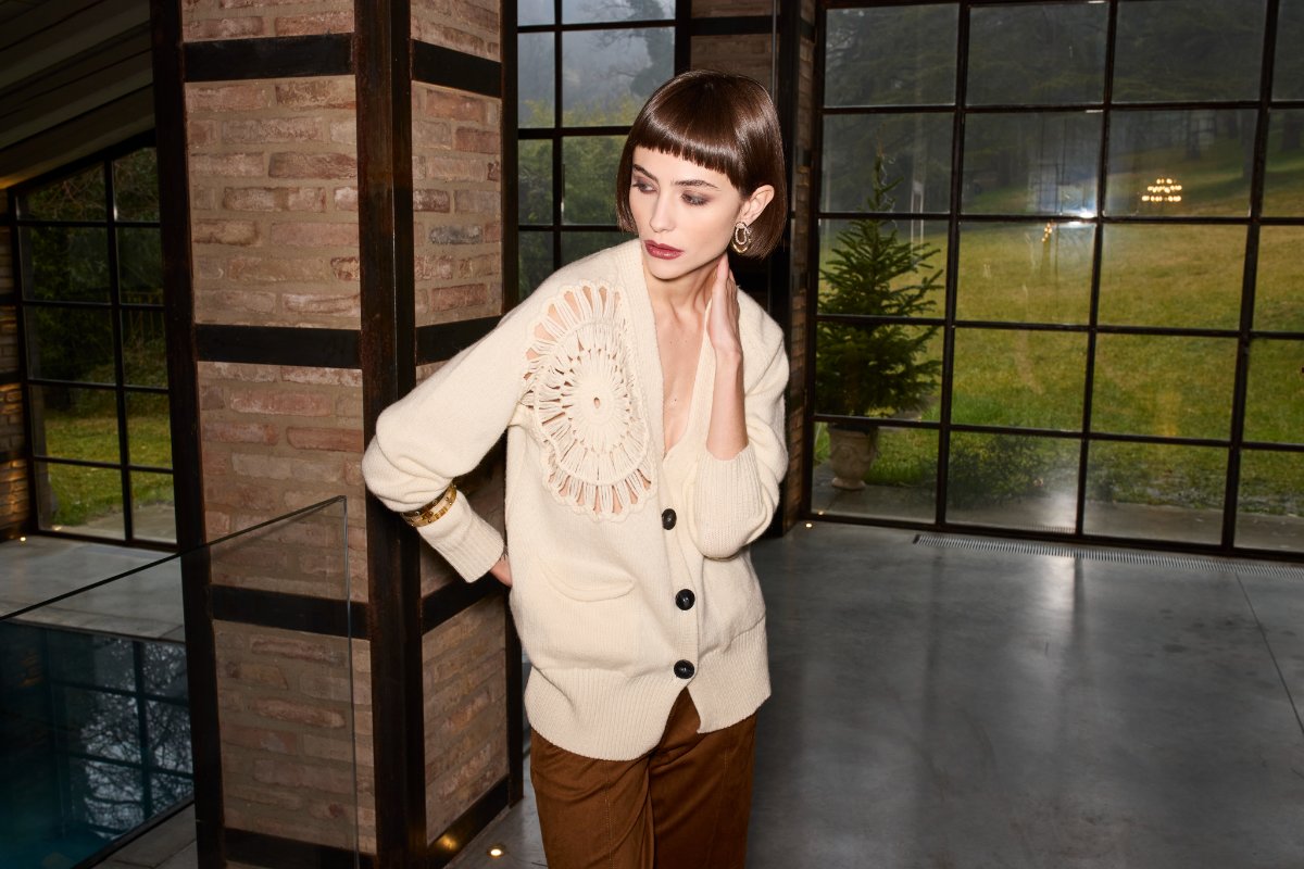 Cardigan in lana dettaglio intarsio CALATURA
