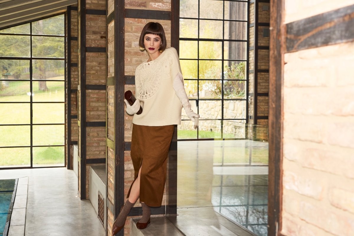 Maglia in lana senza maniche dettaglio intarsio CALATURA