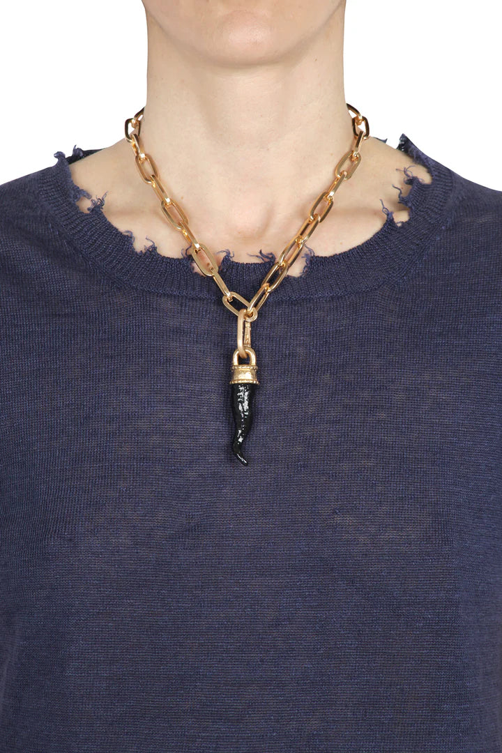 Ciondolo corno metallo vernice nero e oro ALEVA' BIJOUX
