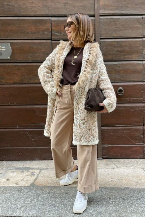 Cardigan lungo in maglia jacquard PHO