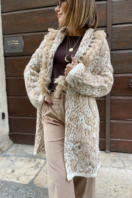 Cardigan lungo in maglia jacquard PHO