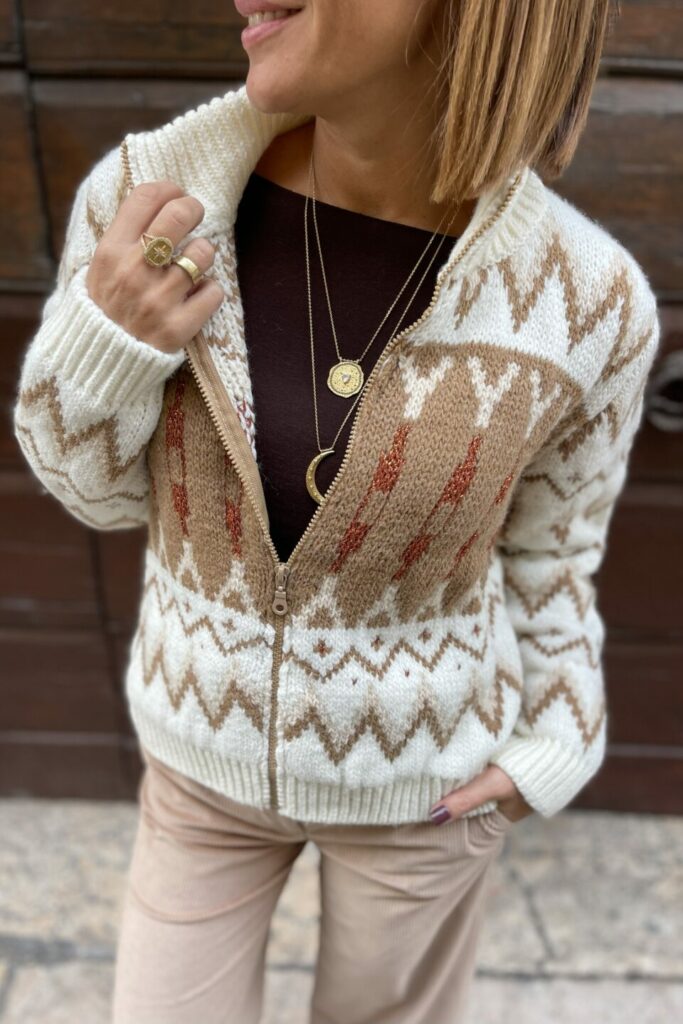 Cardigan in lana jacquard con filo metallizzato PHO