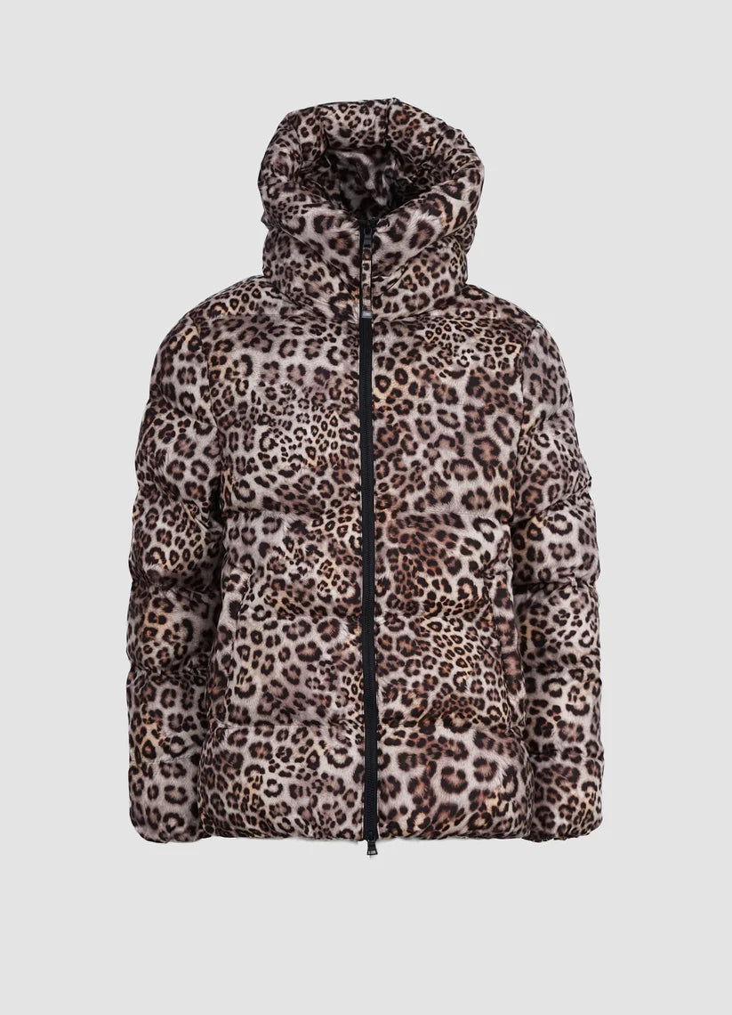 Piumino con cappuccio in stampa leopardata NO.1 COMO