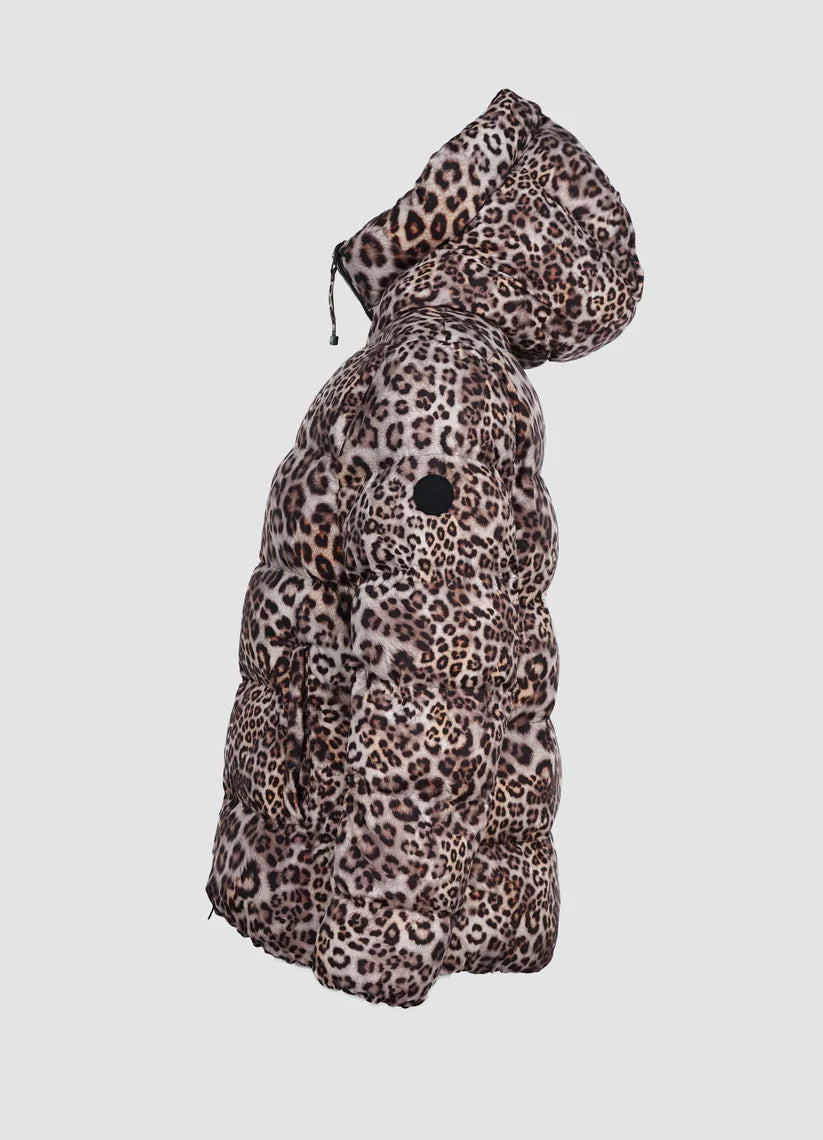 Piumino con cappuccio in stampa leopardata NO.1 COMO