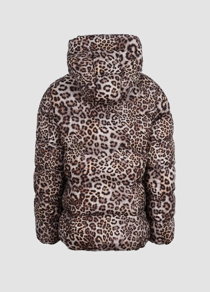 Piumino con cappuccio in stampa leopardata NO.1 COMO