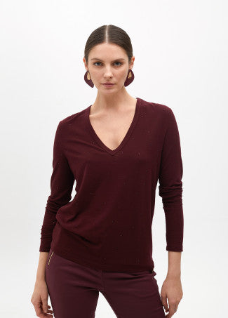 T-shirt a V con dettagli di strass LOLA CASADEMUNT