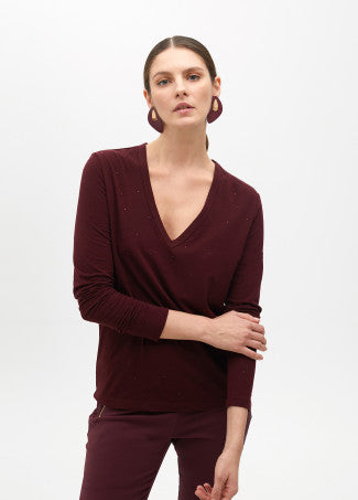 T-shirt a V con dettagli di strass LOLA CASADEMUNT